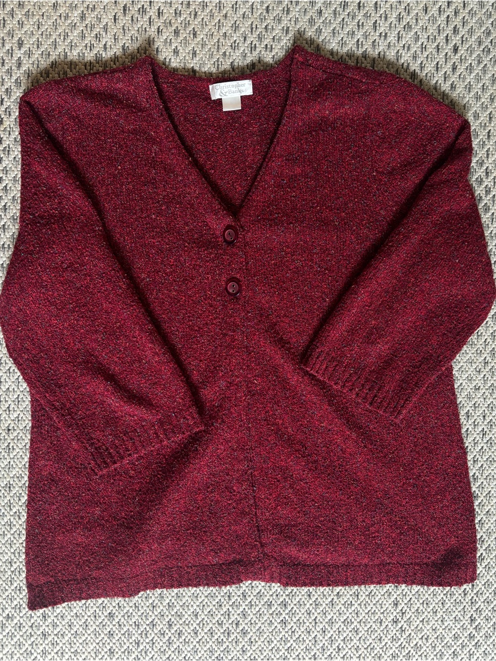 Christopher & Banks Red Multi-Color Cardigan
